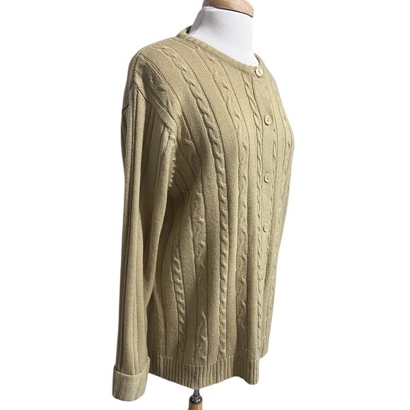 Vintage Sara Morgan Cable Knit Button Down Cardigan Sweater Women's L Tan Beige - Picture 2 of 6